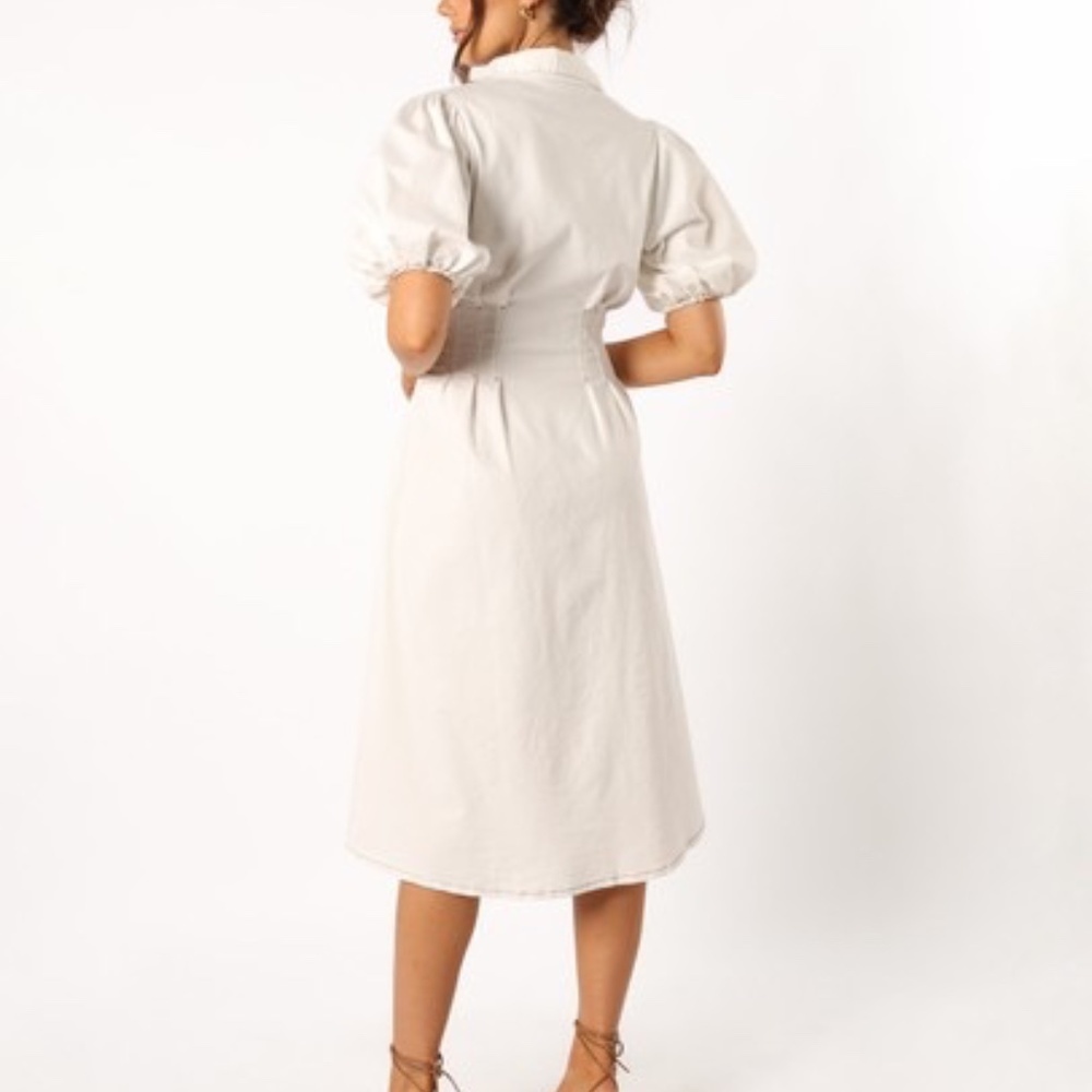 Petal & Pup Sollie White Denim Puff Sleeve Midi Dress Size XL - Picture 4 of 15